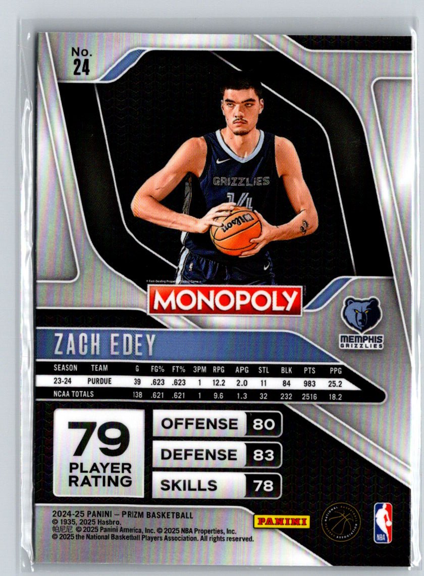 2024-25 Panini Prizm Monopoly #24 Zach Edey V34