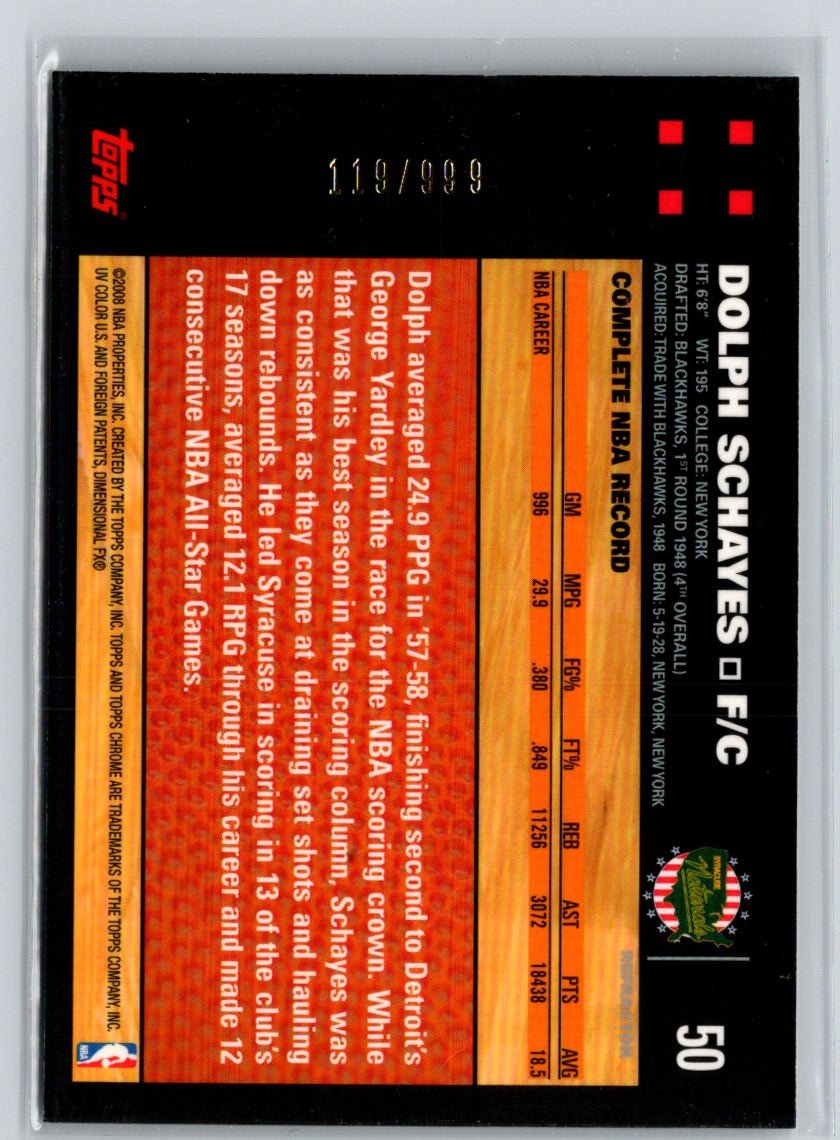 2007-08 Topps Chrome #50 Dolph Schayes Refractors #/999 V35