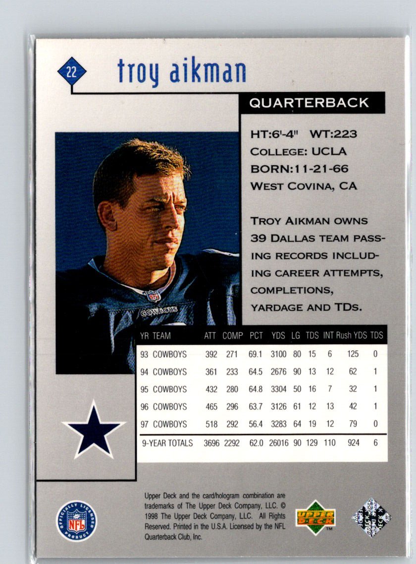 1998 Upper Deck Black Diamond Rookie Edition #22 Troy Aikman V35