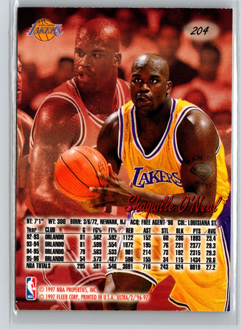 1996-97 Ultra #204 Shaquille O'Neal V37
