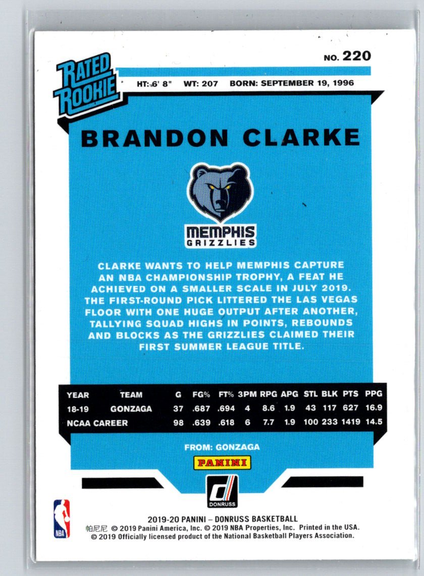 2019-20 Donruss #220 Brandon Clarke V38