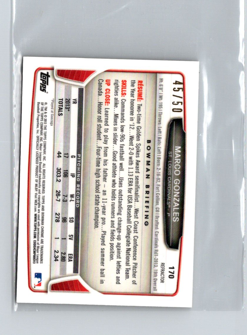 2013 Bowman Chrome Mini #170 Marco Gonzales Gold Refractors #/50 V38