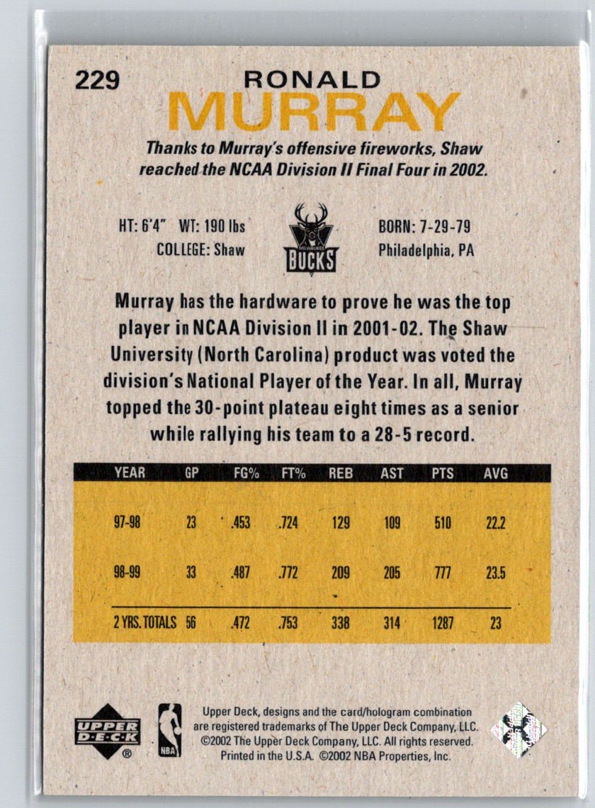 2002-03 Upper Deck Ronald Murray / Lafayette Lever RKCLAS, #/999 V40