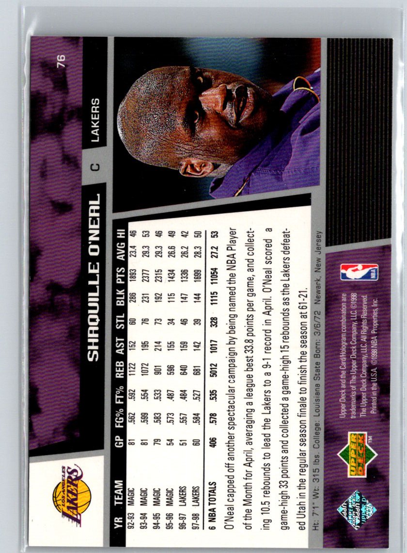 1998-99 Upper Deck #76 Shaquille O'Neal V41