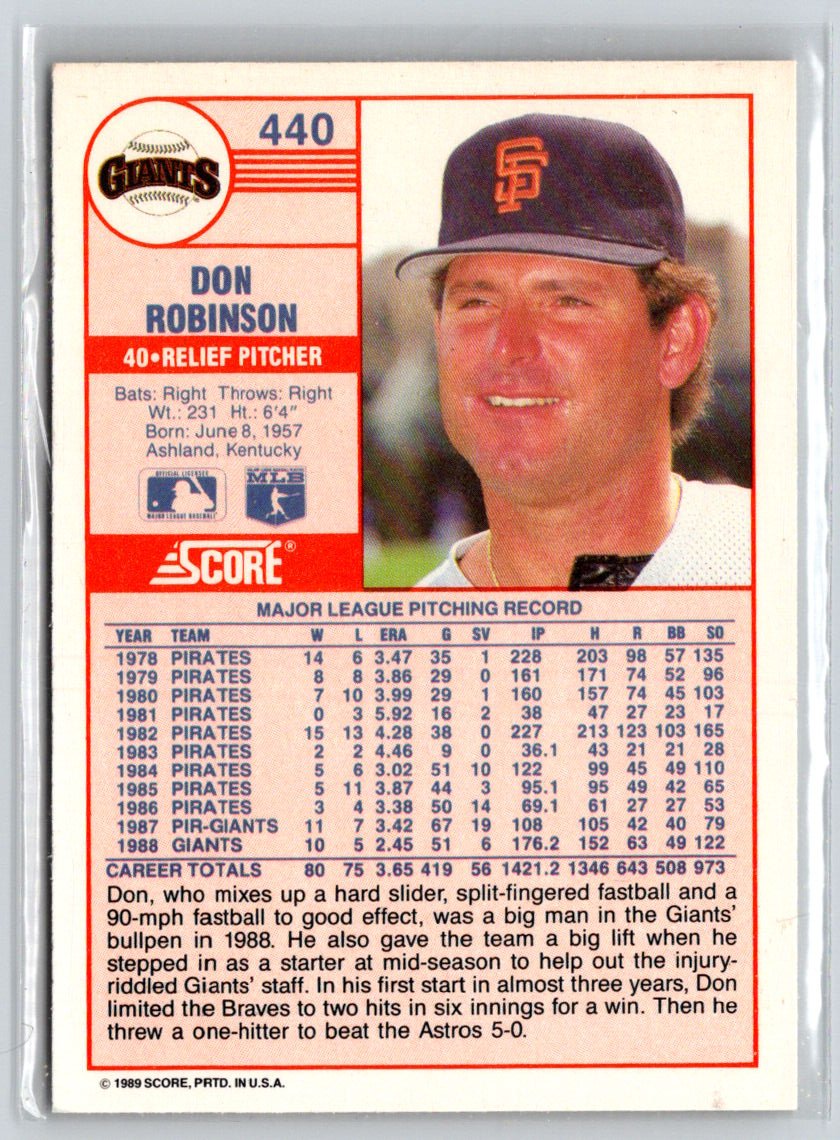 1989 Score #440 Don Robinson V42