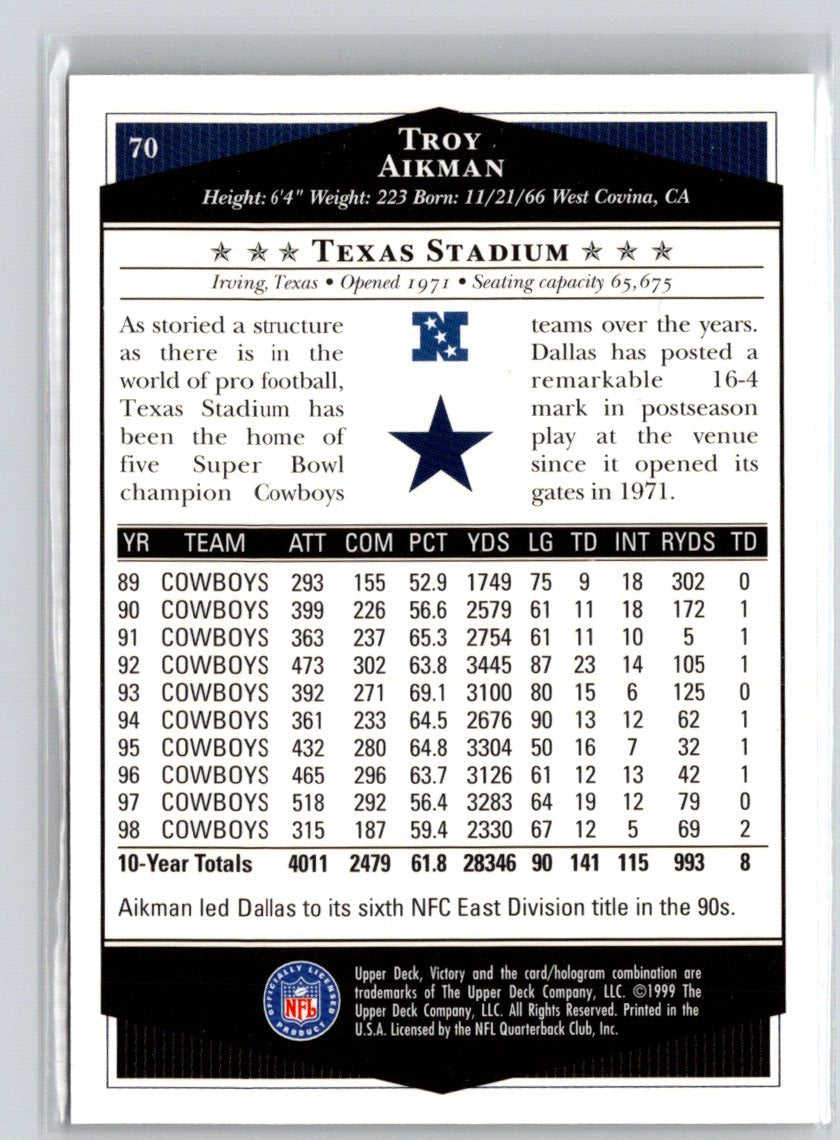 1999 Upper Deck Victory #70 Troy Aikman V43