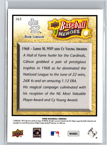 2008 Upper Deck Baseball Heroes #163 Bob Gibson V44