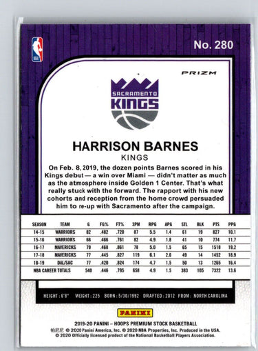 2019-20 Hoops Premium Stock #280 Harrison Barnes Prizms Silver Laser V44
