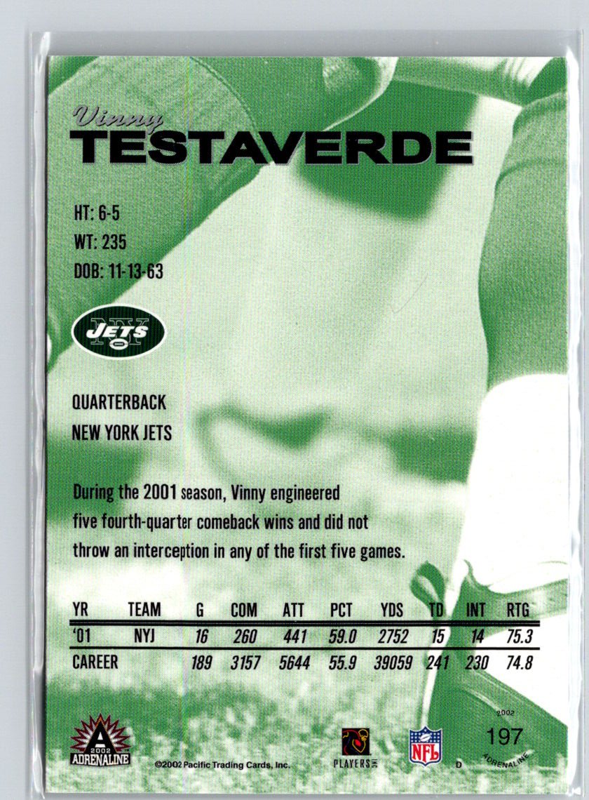 2002 Pacific Adrenaline #197 Vinny Testaverde V45
