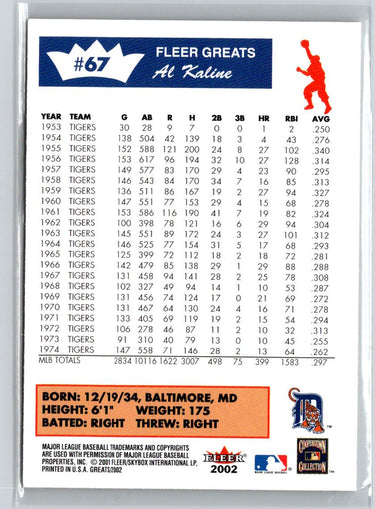 2002 Fleer Greats of the Game #67 Al Kaline V47
