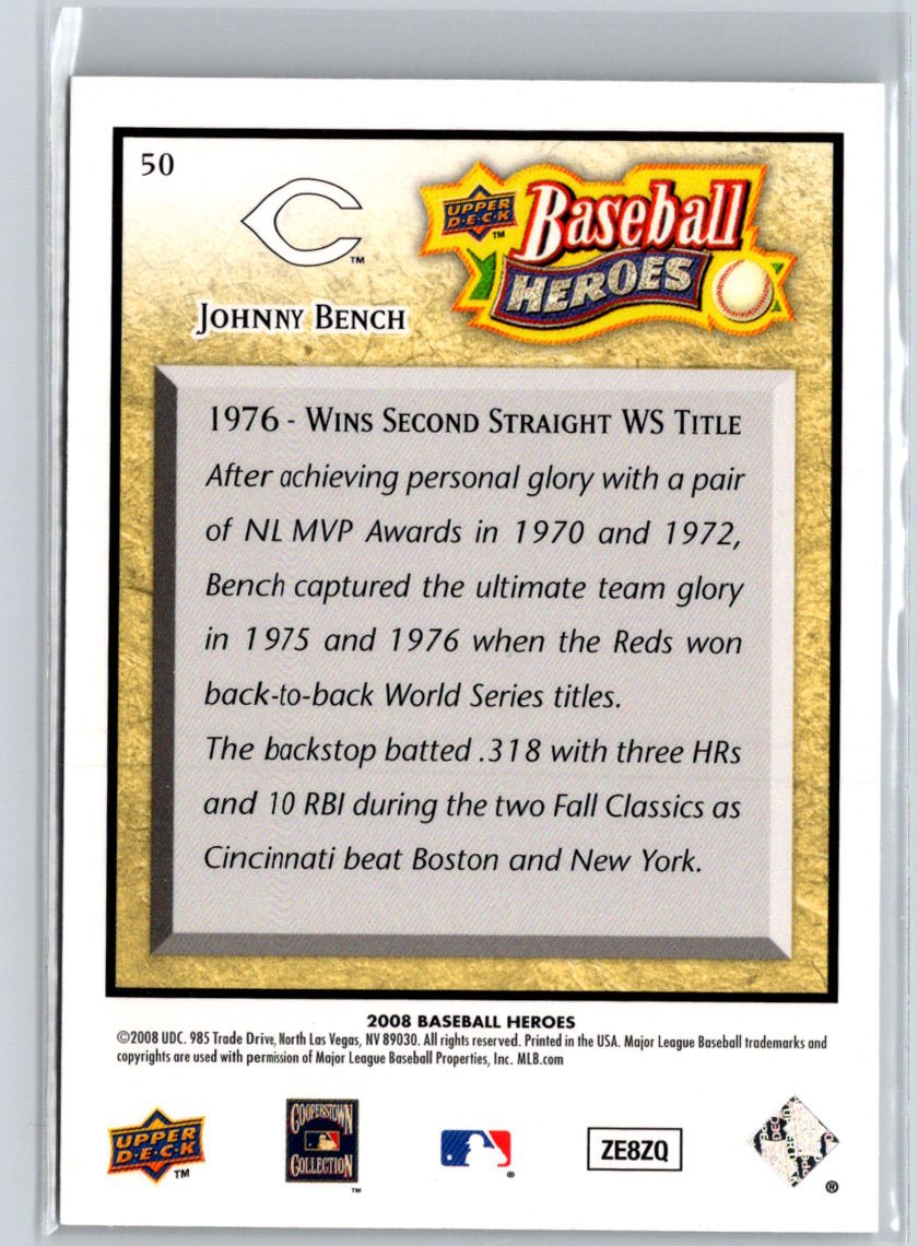 2008 Upper Deck Baseball Heroes #50 Johnny Bench V47
