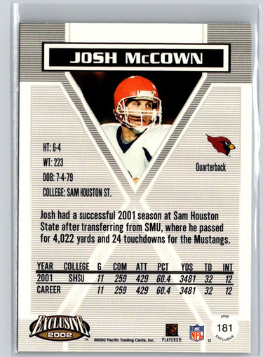 2002 Pacific Exclusive #181 Josh McCown Retail Unsigned Rookies V47