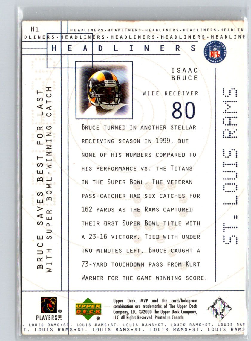 2000 Upper Deck MVP #H1 Isaac Bruce Headliners V48