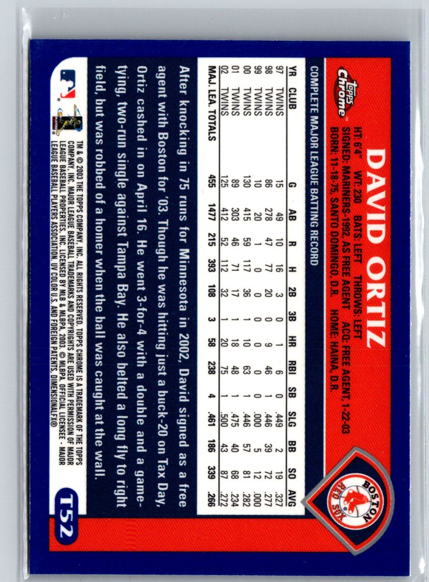 2003 Topps Traded & Rookies #T52 David Ortiz Chrome V48