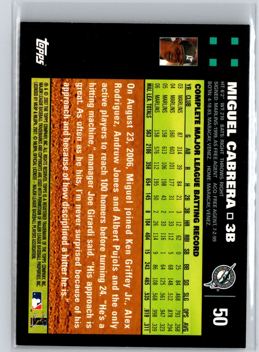 2007 Topps #50 Miguel Cabrera Red Back V49