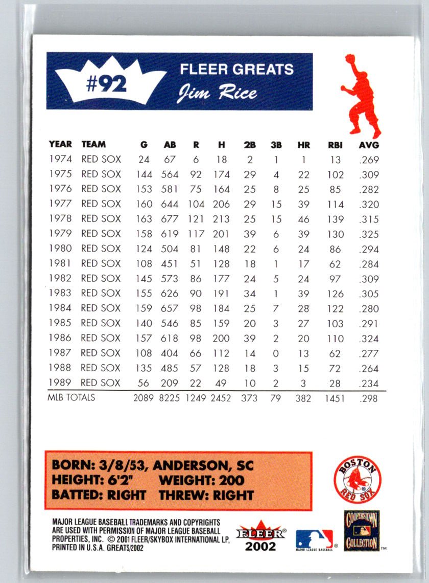 2002 Fleer Greats of the Game #92 Jim Rice V49