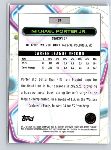 2023-24 Topps Chrome Cosmic #39 Michael Porter Jr. V49