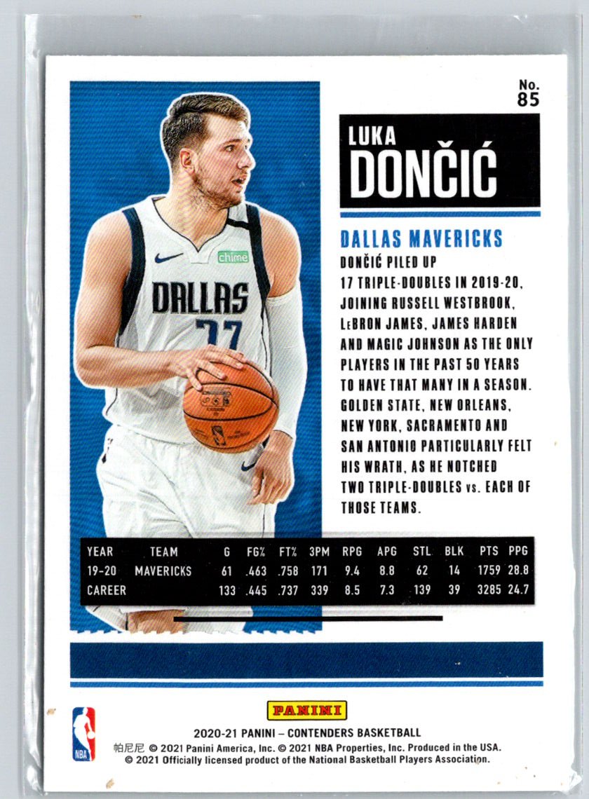2020-21 Panini Contenders #85 Luka Doncic Game Ticket Green V49