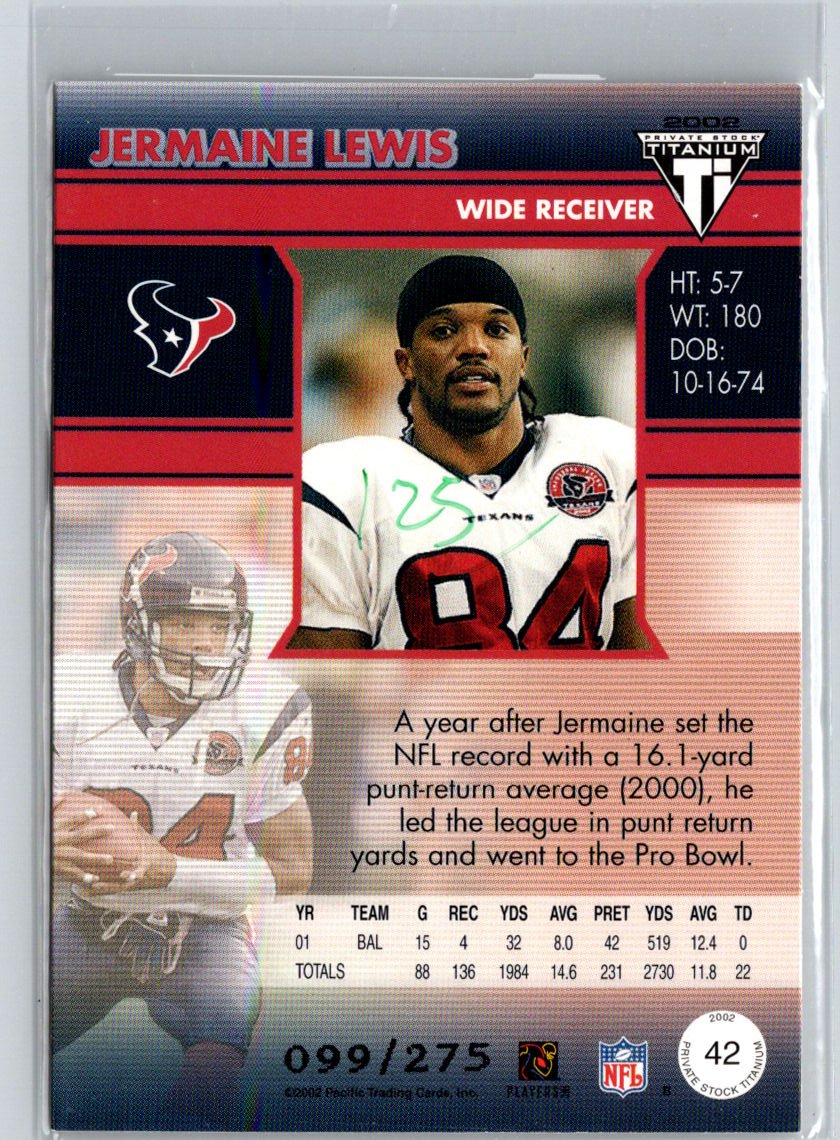 2002 Pacific Private Stock Titanium #42 Jermaine Lewis Red #/275 V51
