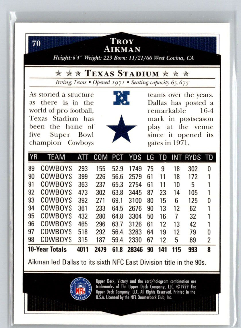 1999 Upper Deck Victory #70 Troy Aikman V51