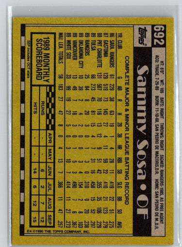 1990 Topps #692 Sammy Sosa V51