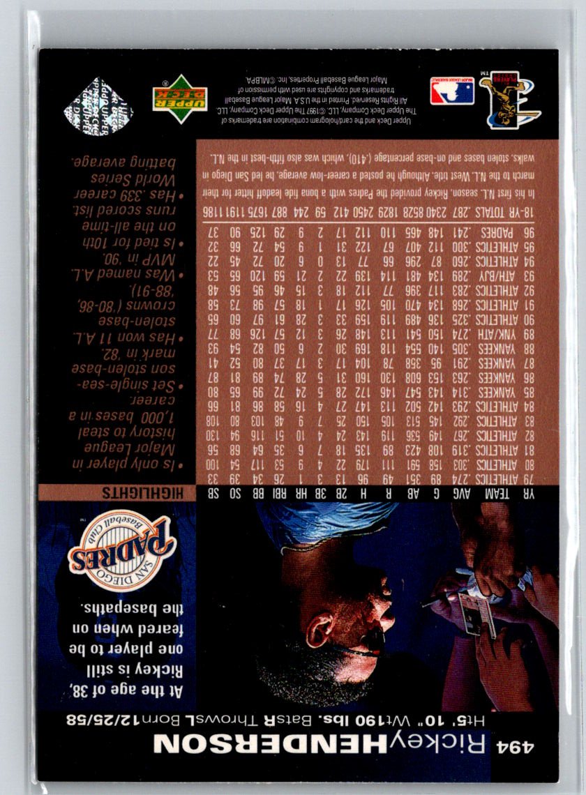 1997 Upper Deck #494 Rickey Henderson V51