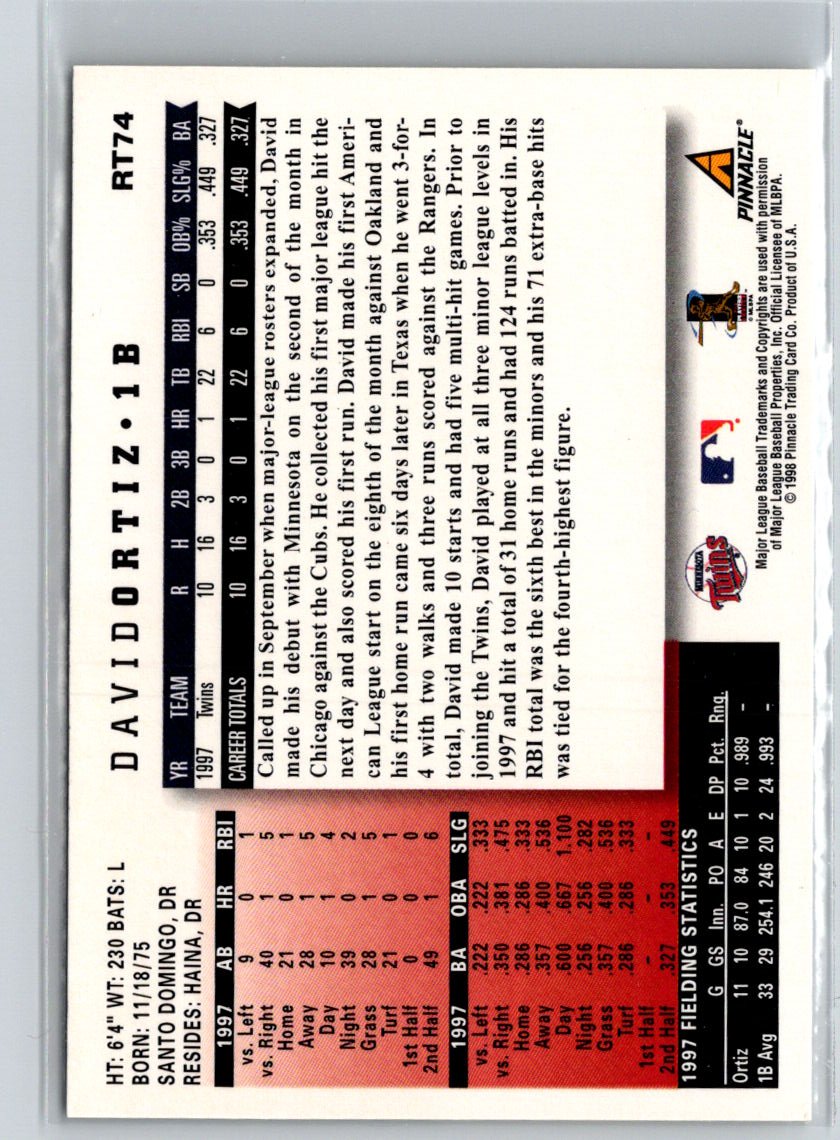 1998 Score Rookie & Traded #RT74 David Ortiz V51