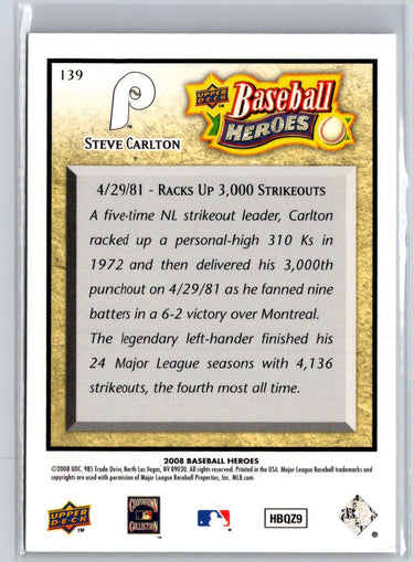 2008 Upper Deck Baseball Heroes #139 Steve Carlton V52
