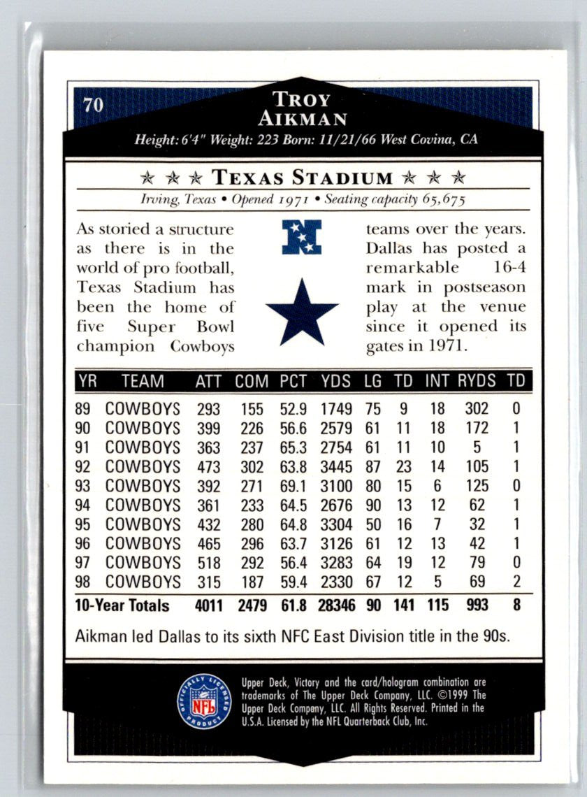 1999 Upper Deck Victory #70 Troy Aikman V53