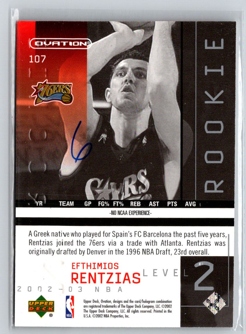 2002-03 Upper Deck Ovation #107 Efthimios Rentzias #/2999 V55
