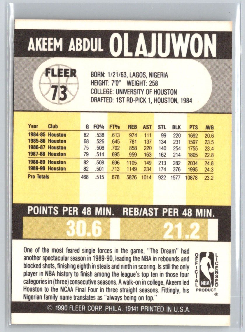 1990-91 Fleer #73 Akeem Olajuwon V55