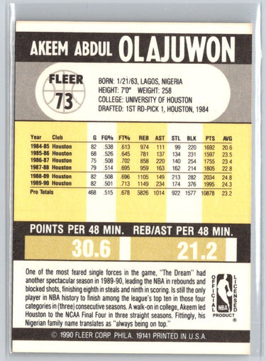 1990-91 Fleer #73 Akeem Olajuwon V55