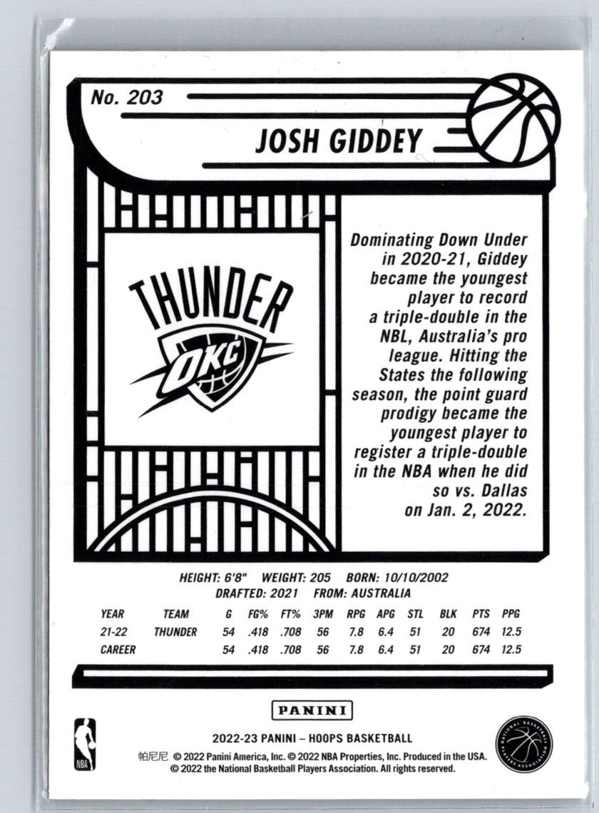 2022-23 Hoops #203 Josh Giddey V55