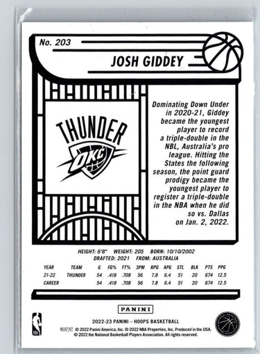 2022-23 Hoops #203 Josh Giddey V55