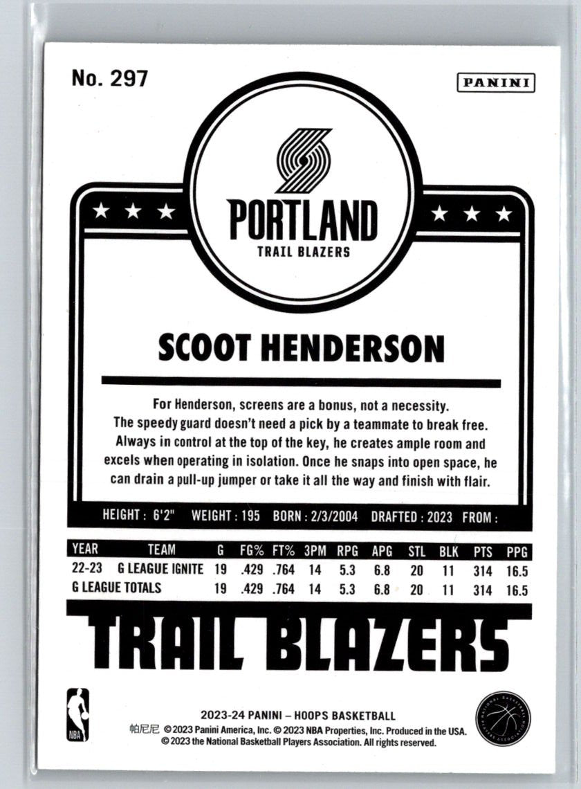2023-24 Hoops #297 Scoot Henderson V57