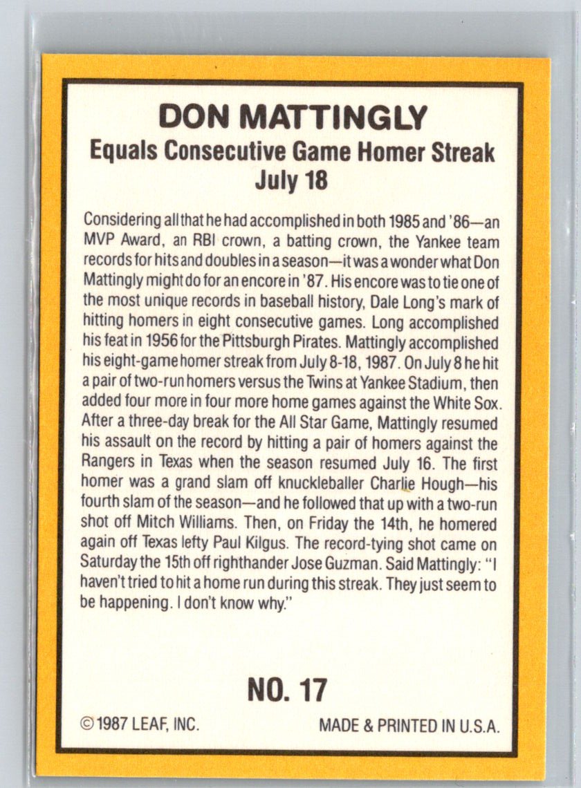 1987 Donruss Highlights #17 Don Mattingly V57