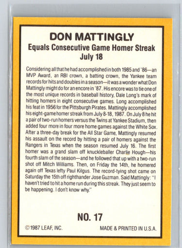 1987 Donruss Highlights #17 Don Mattingly V57