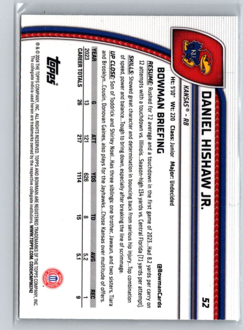 2024 Bowman University Chrome #52 Daniel Hishaw Jr. V58