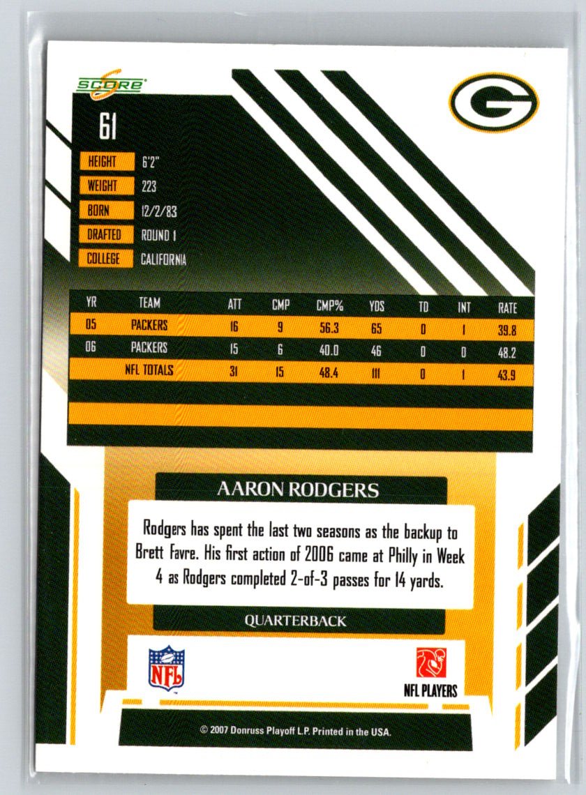 2007 Score #61 Aaron Rodgers V61