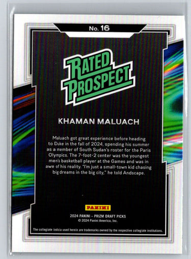 2024 Panini Prizm Draft Picks #16 Khaman Maluach Rated Prospect V61