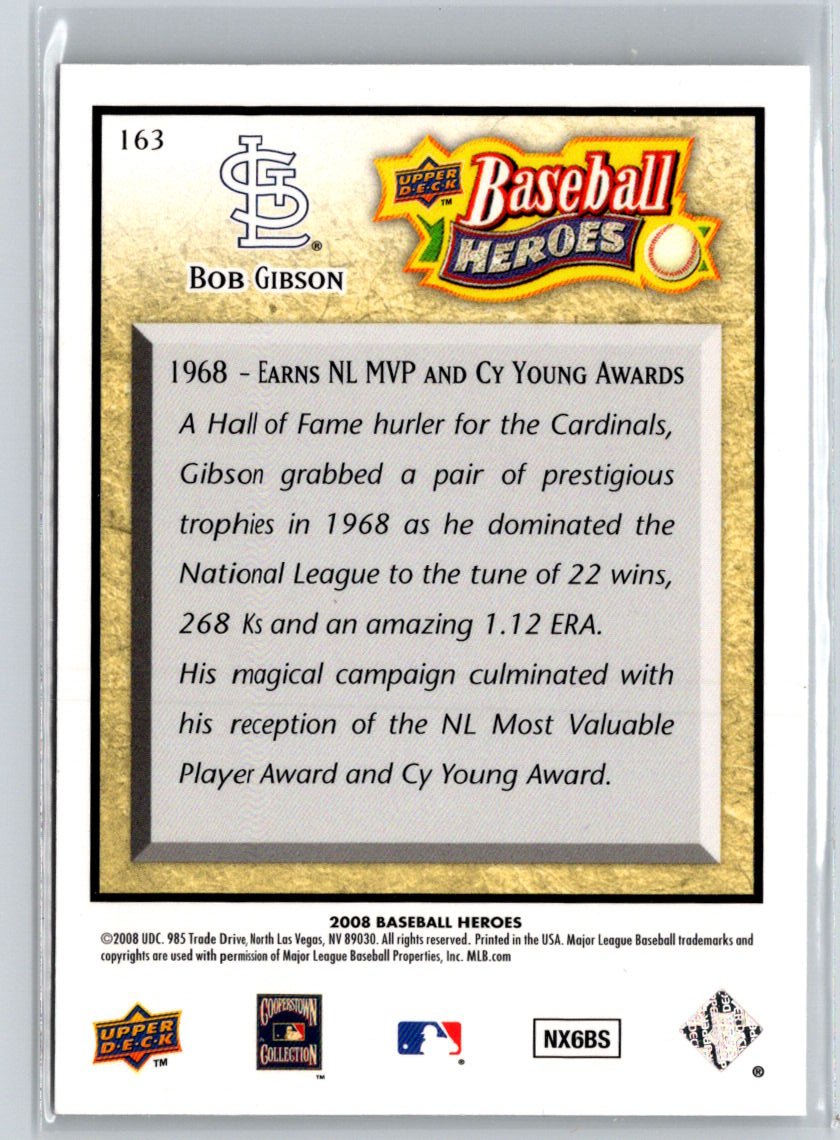 2008 Upper Deck Baseball Heroes #163 Bob Gibson V62