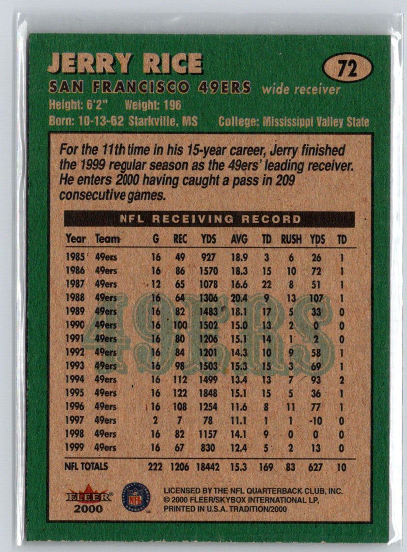 2000 Fleer Tradition #72 Jerry Rice V62