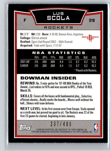 2008-09 Bowman #28 Luis Scola Blue #/499 V63