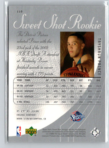 2002-03 Upper Deck Sweet Shot #110 Tayshaun Prince #/999 V64