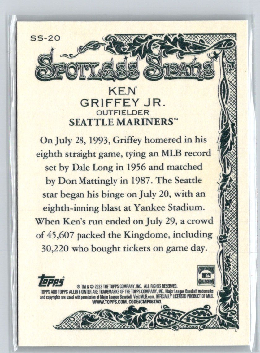 2023 Topps Allen & Ginter #SS-20 Ken Griffey Jr. Spotless Spans V64