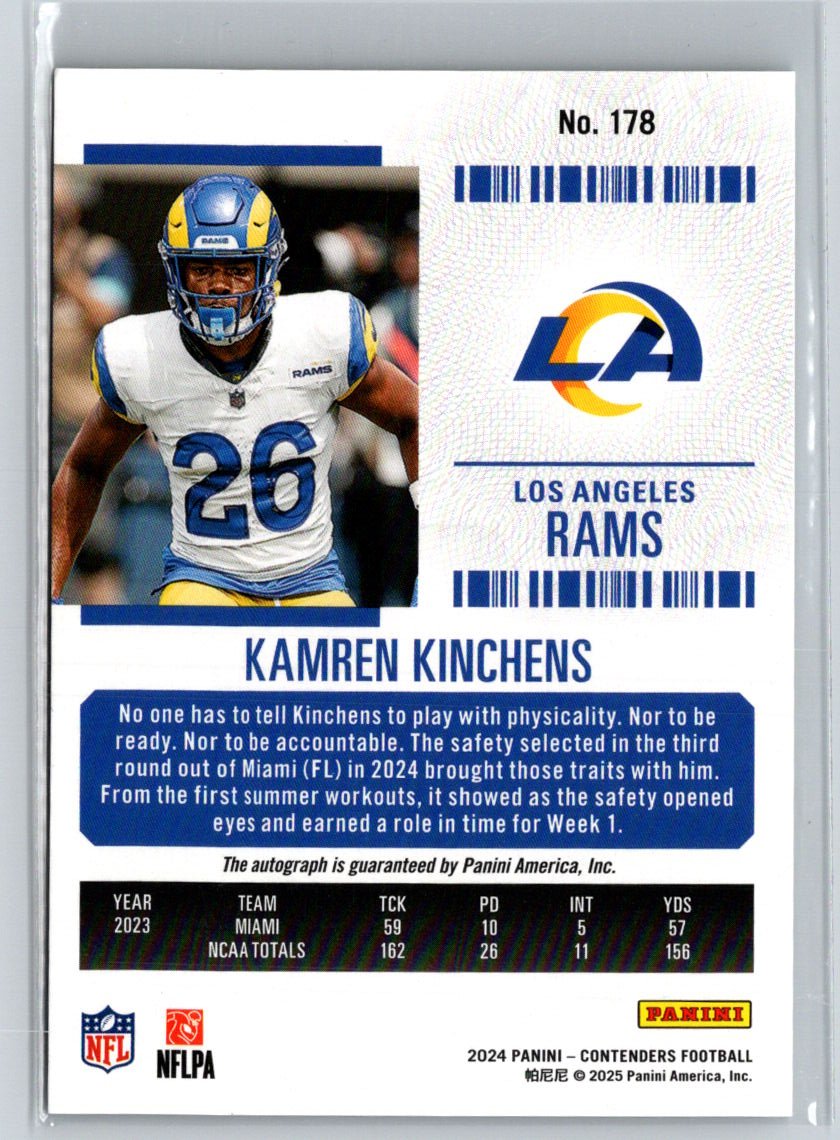 2024 Panini Contenders #178 Kamren Kinchens  (Green Laser) Ticket Auto V64