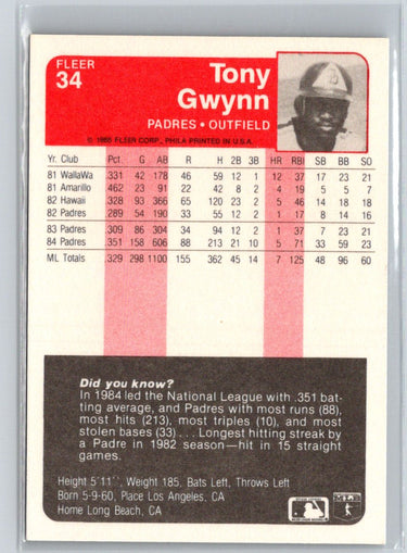 1985 Fleer #34 Tony Gwynn V65
