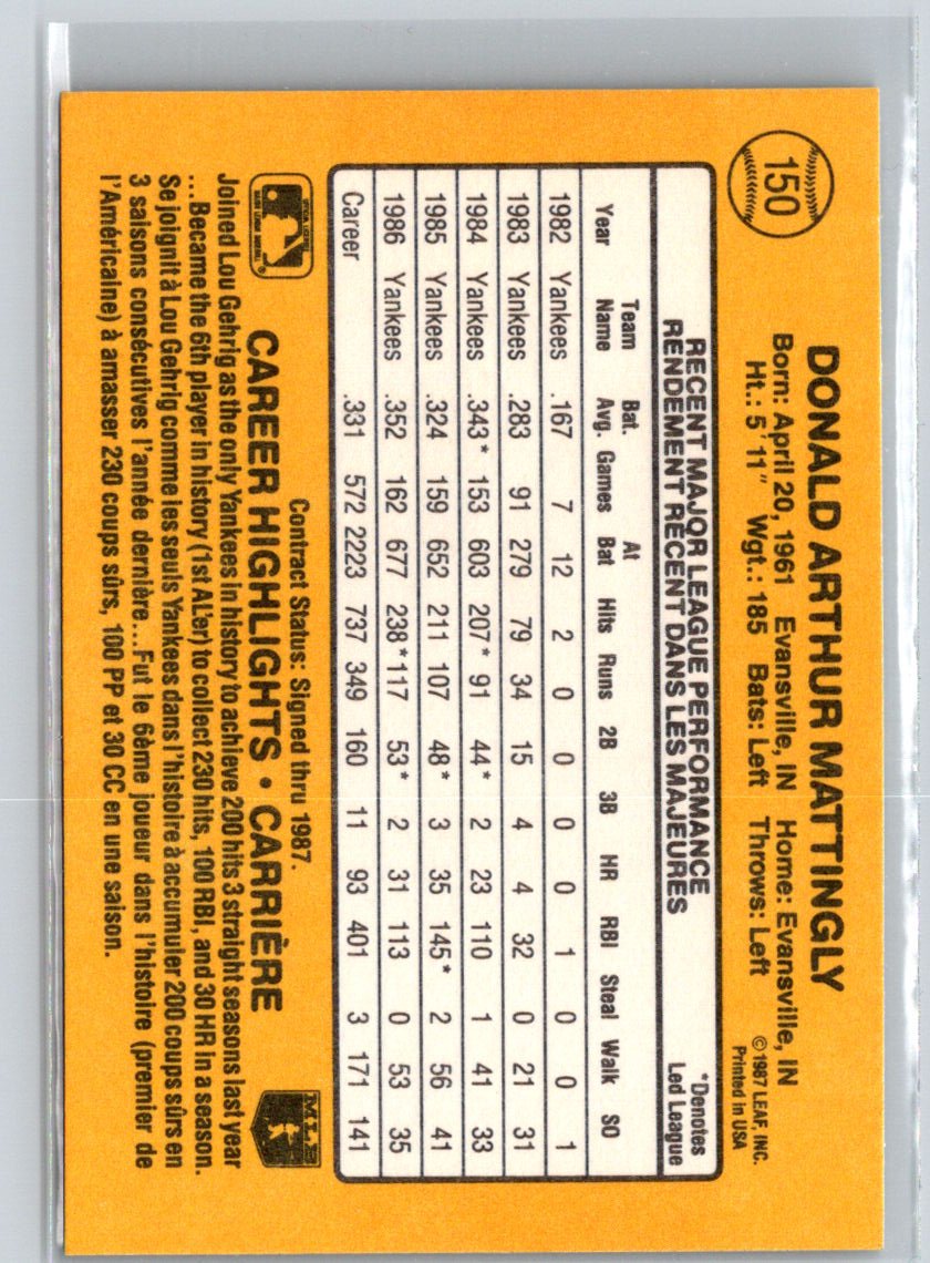 1987 Leaf #150 Don Mattingly V66