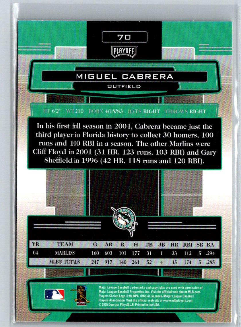 2005 Playoff Absolute Memorabilia #70 Miguel Cabrera Retail Gold V68