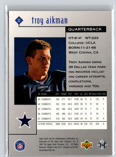 1998 Upper Deck Black Diamond Rookie Edition #22 Troy Aikman V68